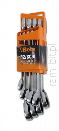 Beta 142/SC9E  Komplet 9 kluczy płasko-oczkowych z dwukierunkowym mechanizmem zapadkowym , w uchwycie z tworzywa sztucznego 